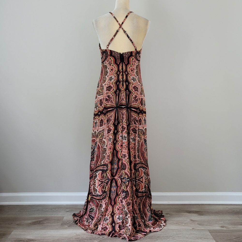 ALICE & OLIVIA Size 4 Alves Paisley Scarf Print V-Neckline Cross Back Maxi Dress - Picture 2 of 8